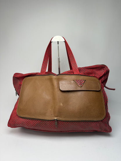 Vintage Gucci 2Way Leather Canvas Tote Bag Red Brown