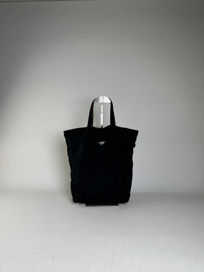Vintage Bottega Veneta Reversible Nylon Tote Black Leopard Print