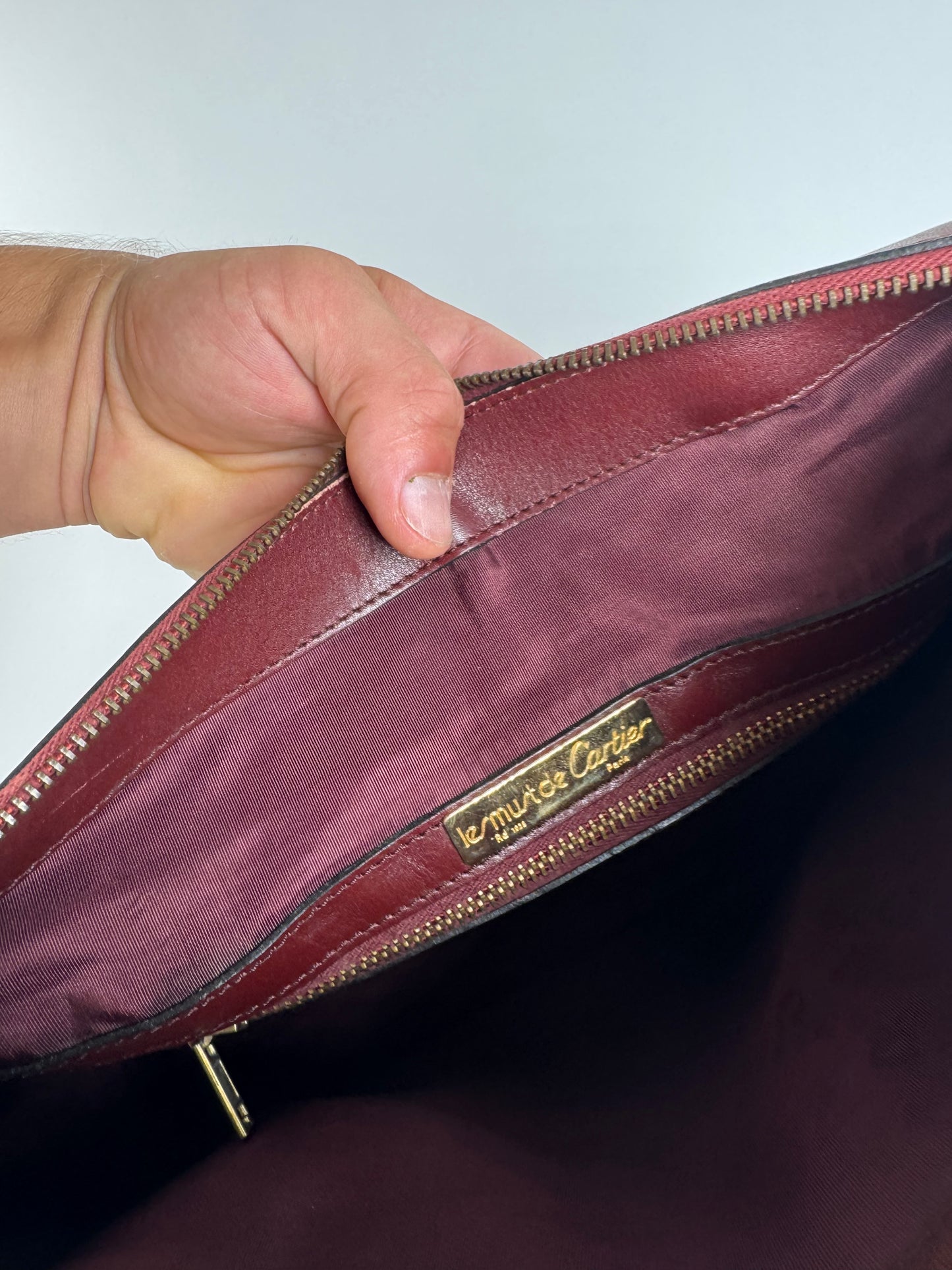 Vintage Cartier Mini Boston Leather bag burgundy