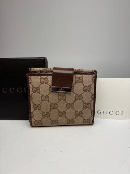 Vintage Gucci Monogram Leather Wallet beige Brown