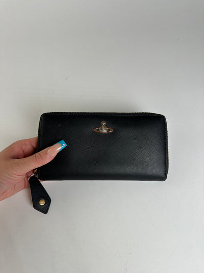 Vintage Vivienne Westwood Saffiano Leather Wallet Black Silver