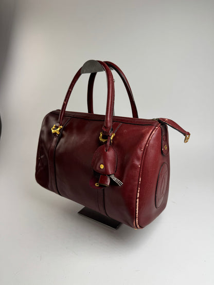 Vintage Cartier Mini Boston Leather bag burgundy