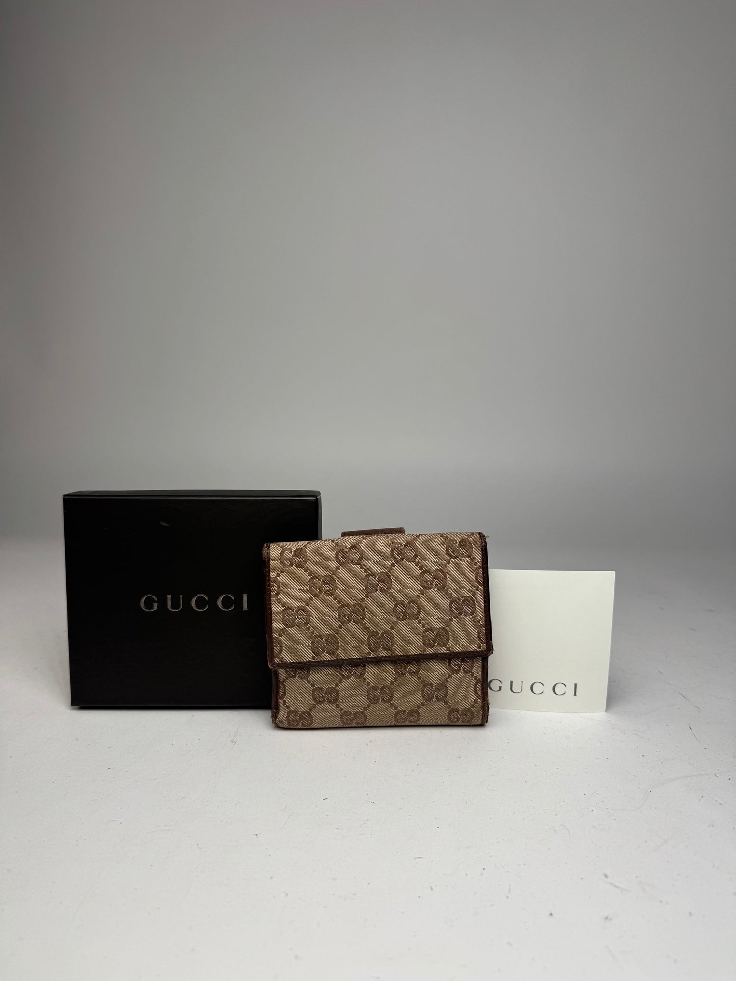 Vintage Gucci Monogram Leather Wallet beige Brown
