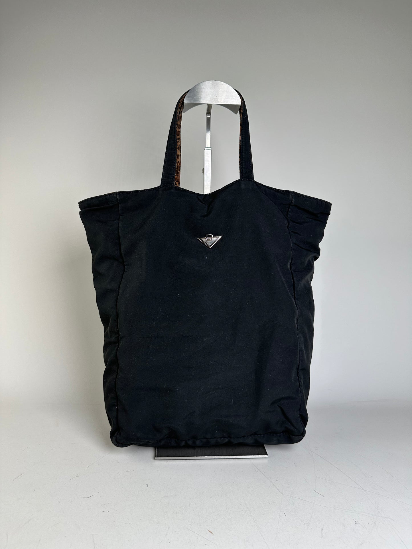 Vintage Bottega Veneta Reversible Nylon Tote Black Leopard Print