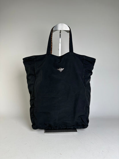 Vintage Bottega Veneta Reversible Nylon Tote Black Leopard Print