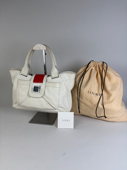 Vintage Loewe Bicolor Leather Handbag White Red Silver