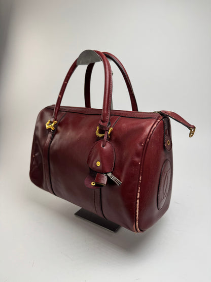 Vintage Cartier Mini Boston Leather bag burgundy