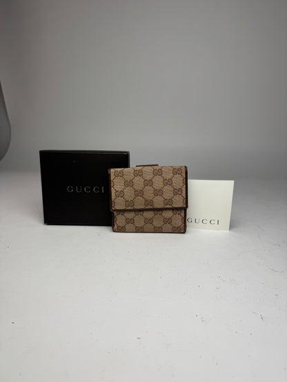 Vintage Gucci Monogram Leather Wallet beige Brown
