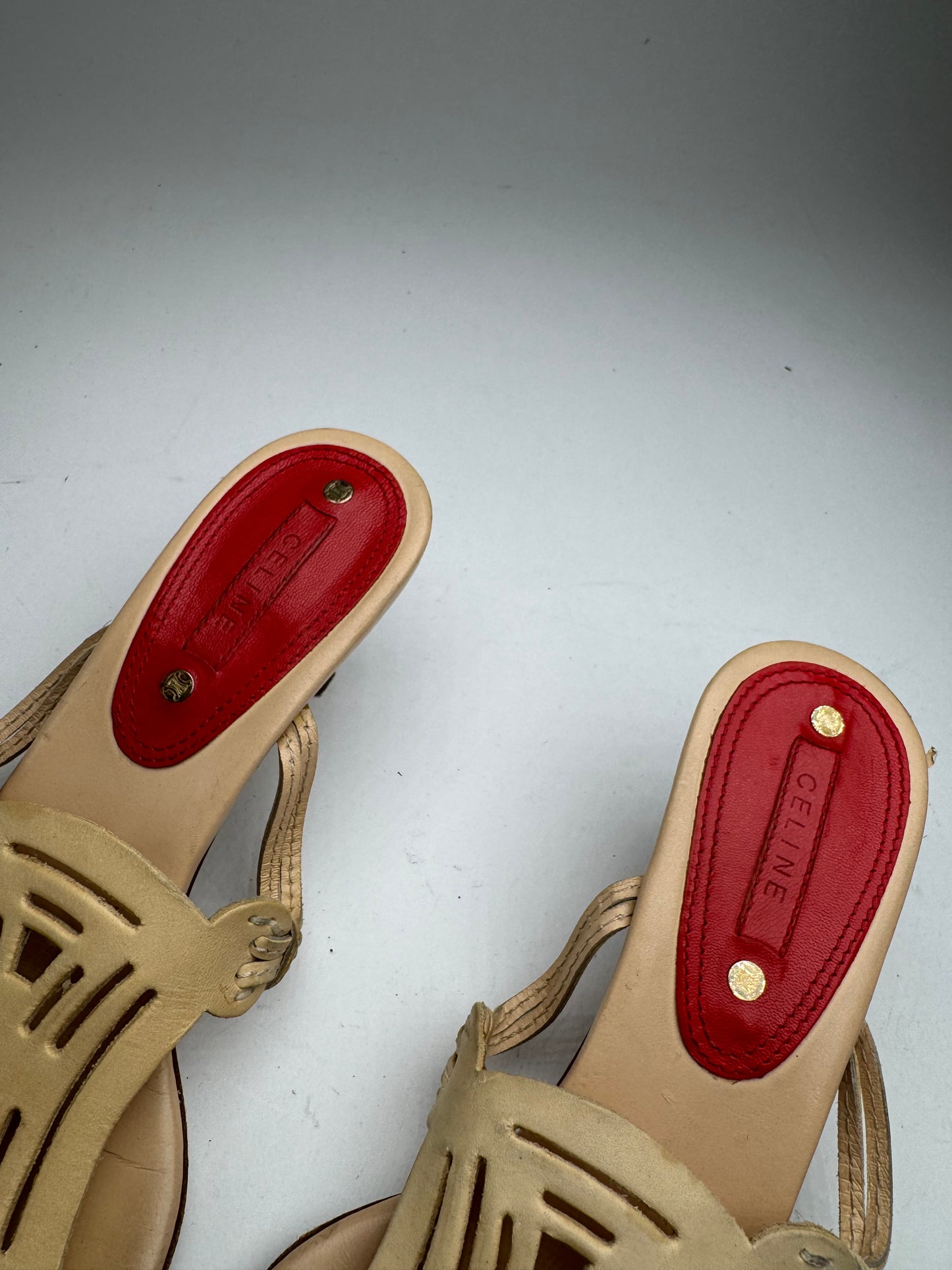 Vintage Celine Paris Triomphe Leather Pumps beige 37