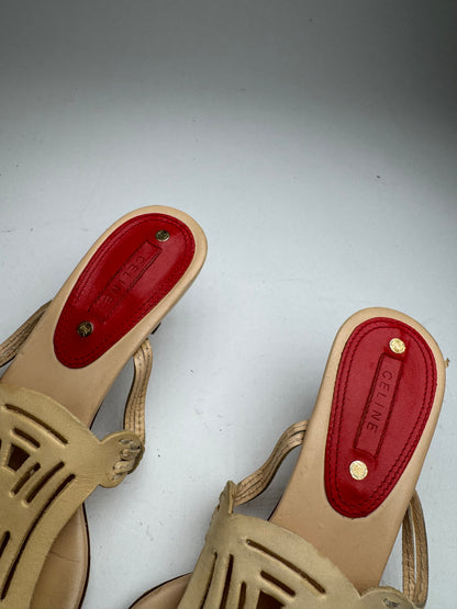 Vintage Celine Paris Triomphe Leather Pumps beige 37