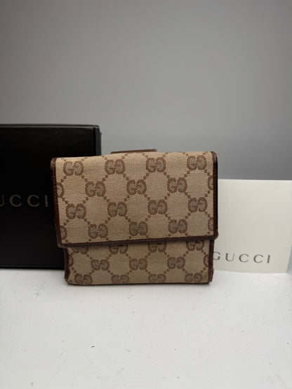 Vintage Gucci Monogram Leather Wallet beige Brown