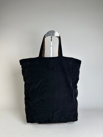 Vintage Bottega Veneta Reversible Nylon Tote Black Leopard Print