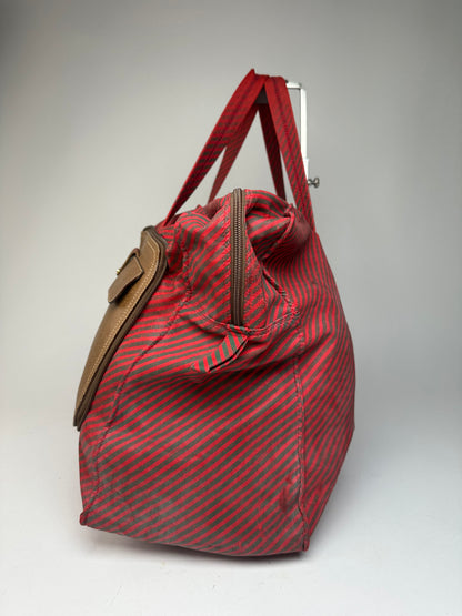 Vintage Gucci 2Way Leather Canvas Tote Bag Red Brown