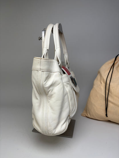 Vintage Loewe Bicolor Leather Handbag White Red Silver
