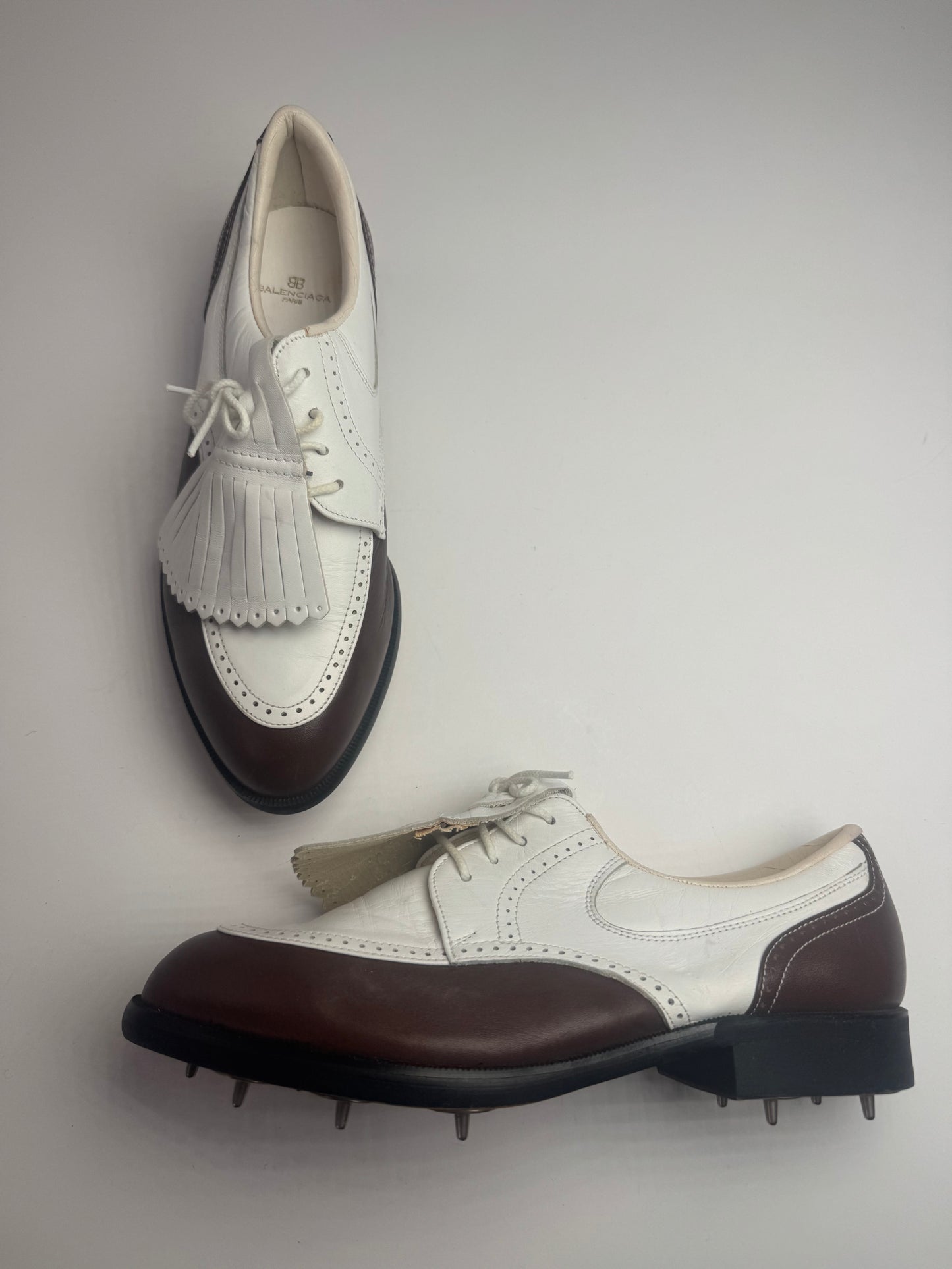 Vintage Balenciaga Leather Golf Shoes / Budapester black white 24cm