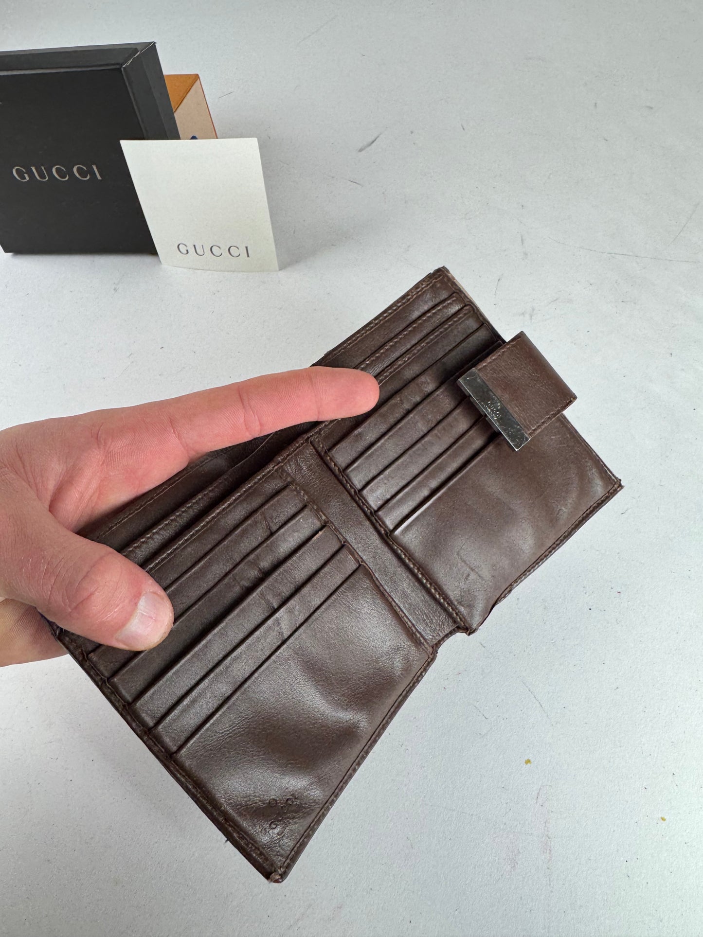 Vintage Gucci Monogram Leather Wallet beige Brown