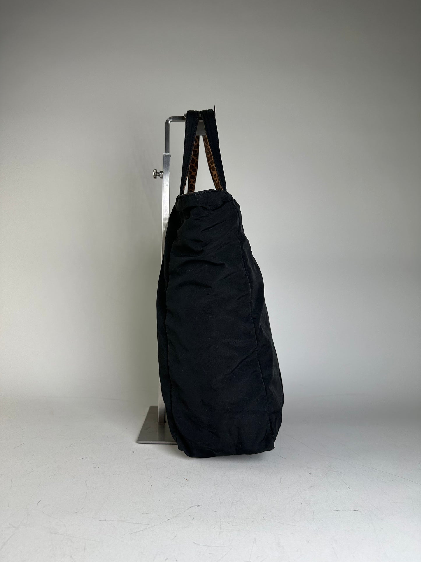 Vintage Bottega Veneta Reversible Nylon Tote Black Leopard Print