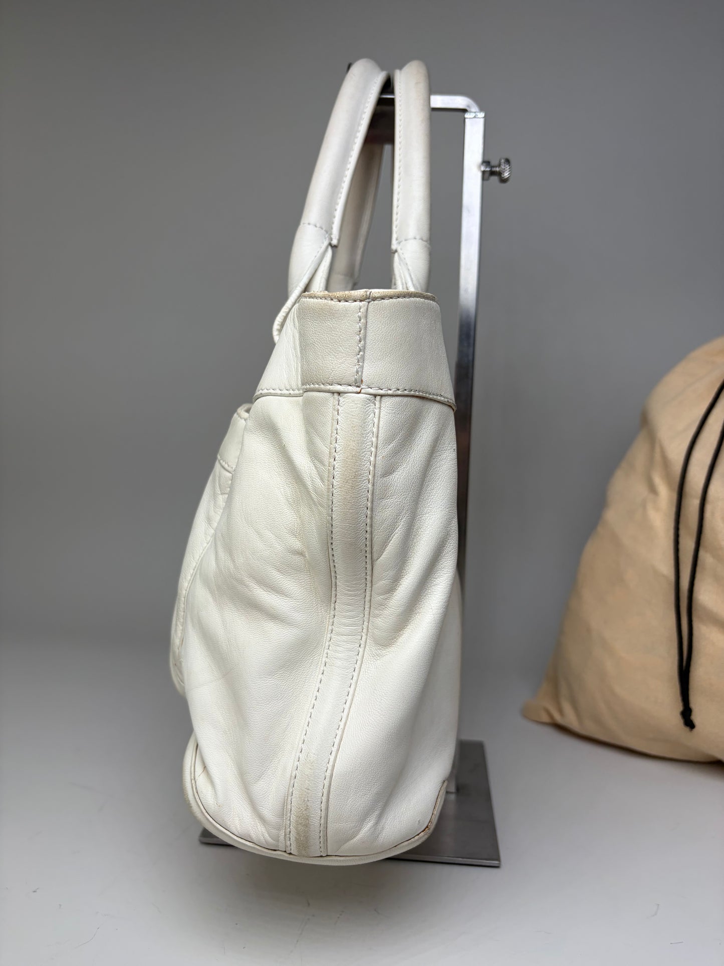 Vintage Loewe Bicolor Leather Handbag White Red Silver