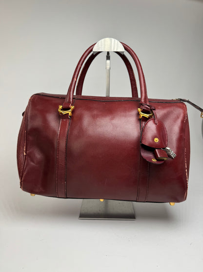 Vintage Cartier Mini Boston Leather bag burgundy