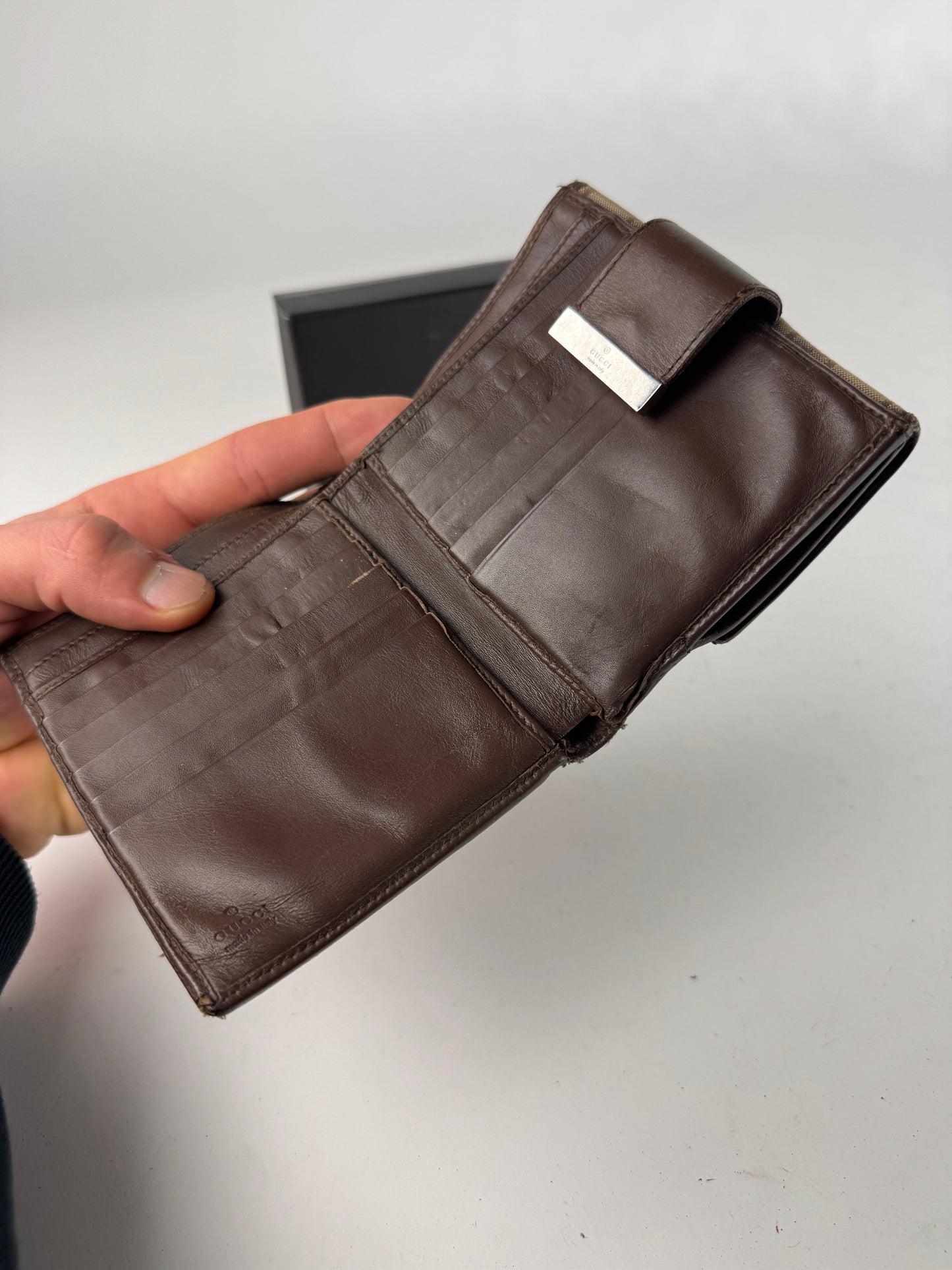 Vintage Gucci Monogram Leather Wallet beige Brown