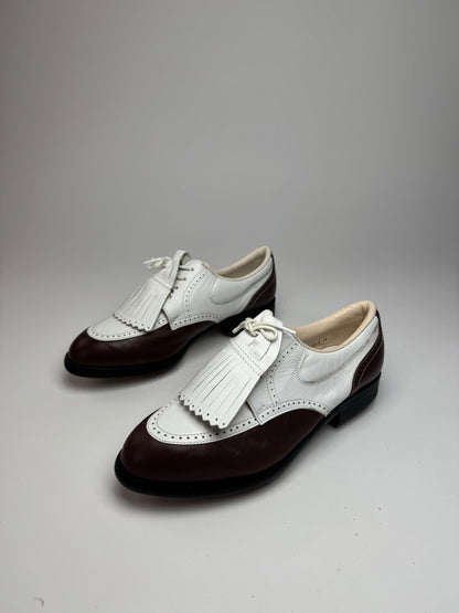 Vintage Balenciaga Leather Golf Shoes / Budapester black white 24cm