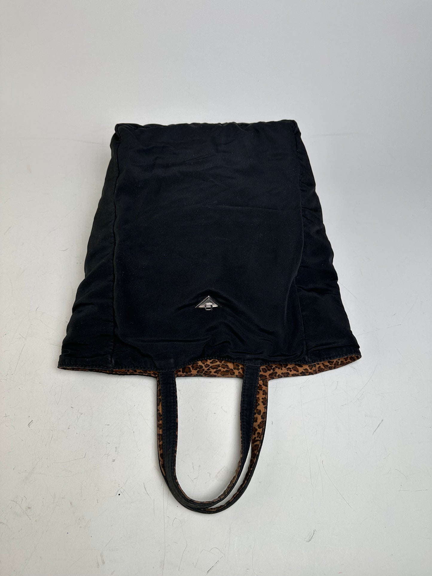Vintage Bottega Veneta Reversible Nylon Tote Black Leopard Print