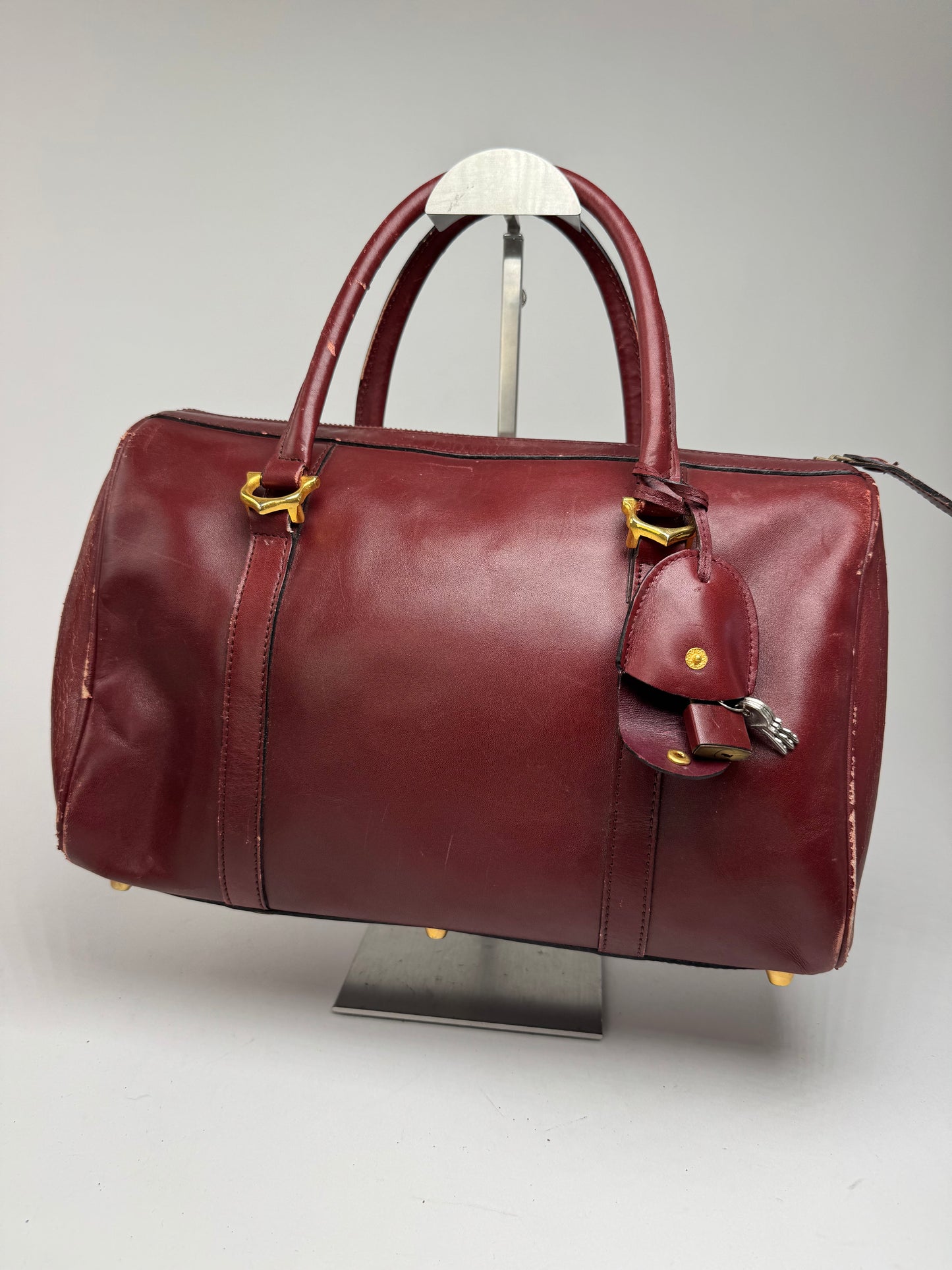 Vintage Cartier Mini Boston Leather bag burgundy