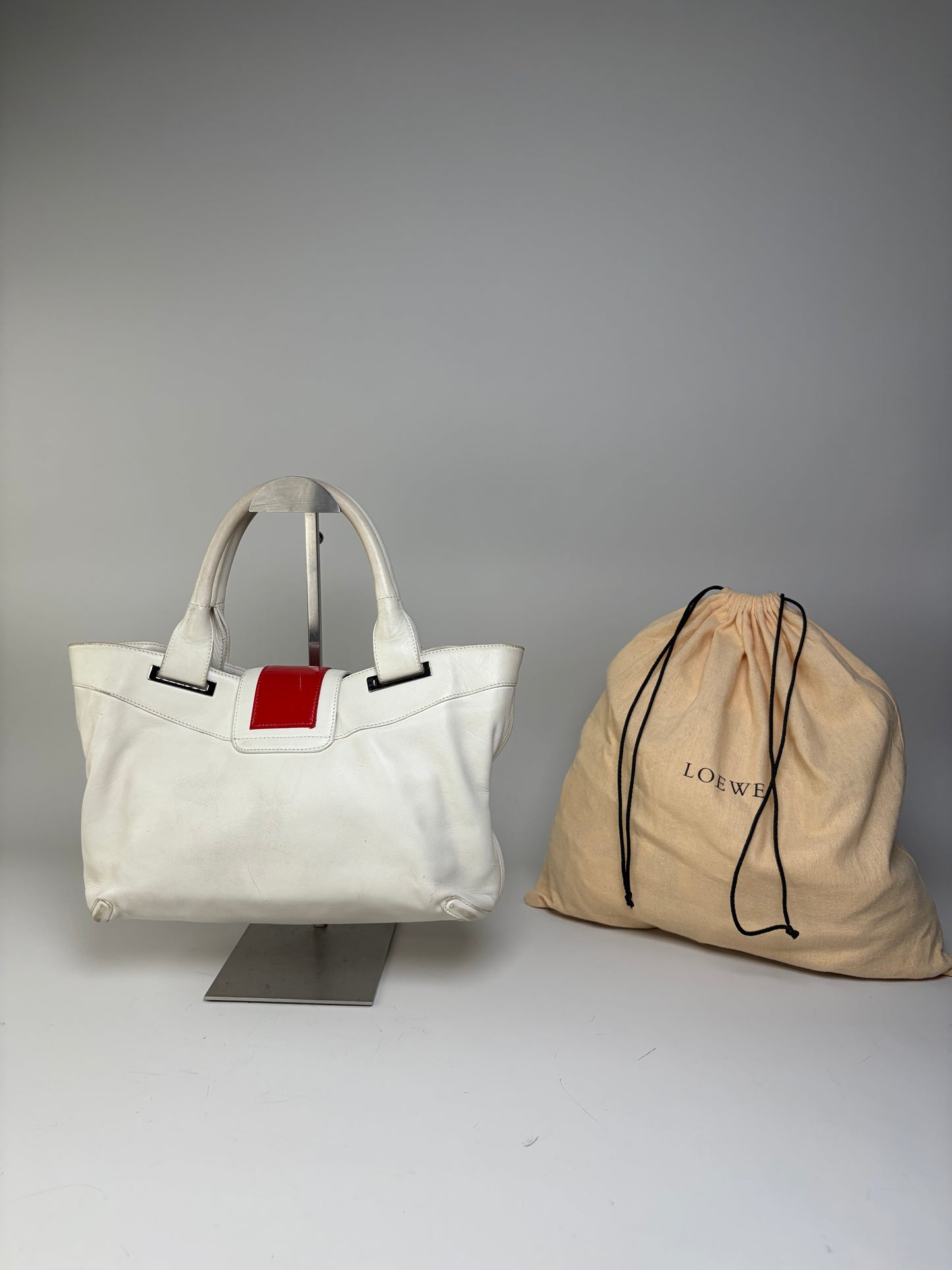 Vintage Loewe Bicolor Leather Handbag White Red Silver