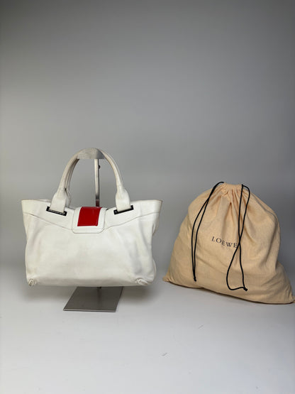Vintage Loewe Bicolor Leather Handbag White Red Silver