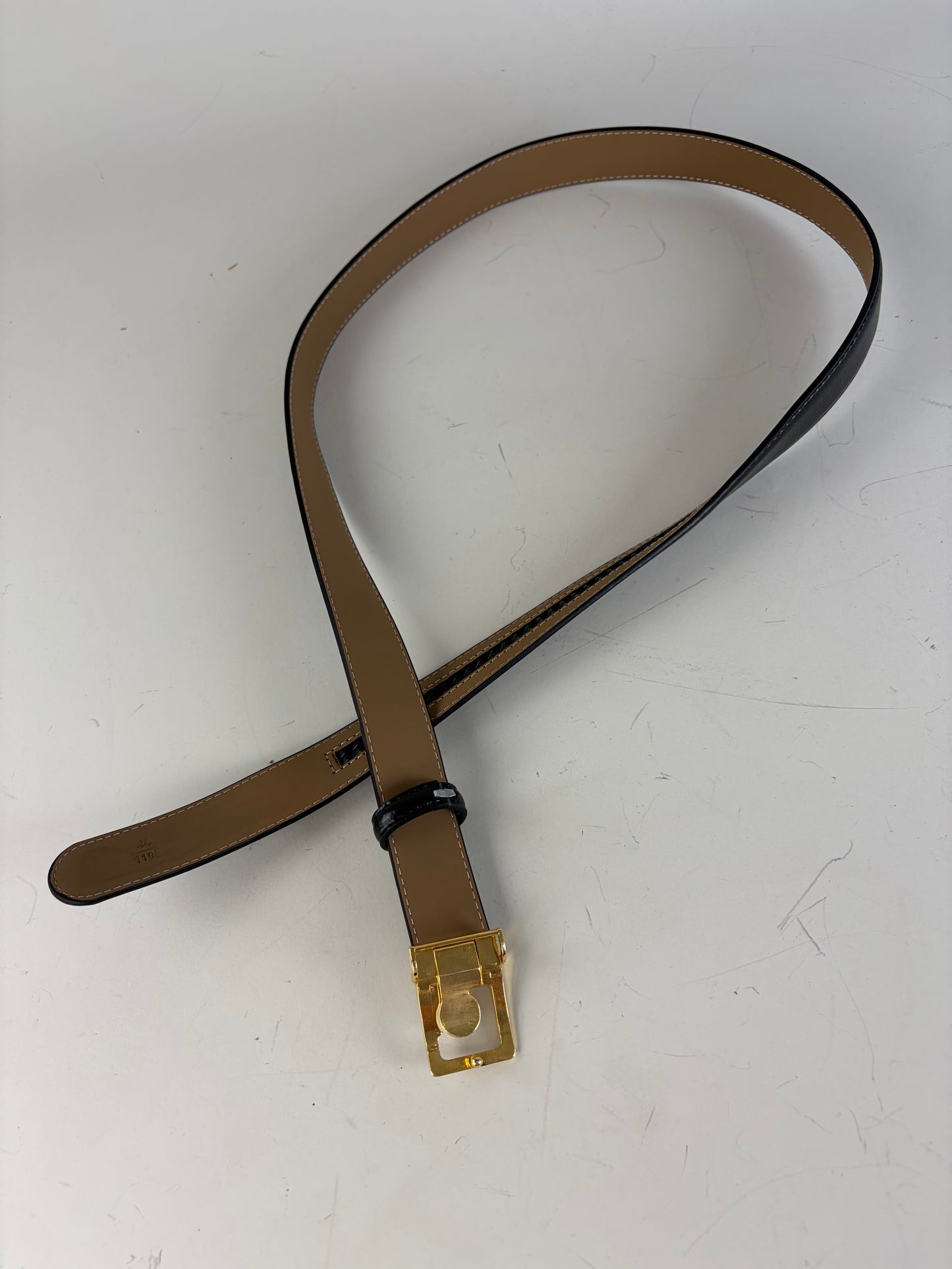 Vintage Dior Leather Belt Black Beige Gold Buckle