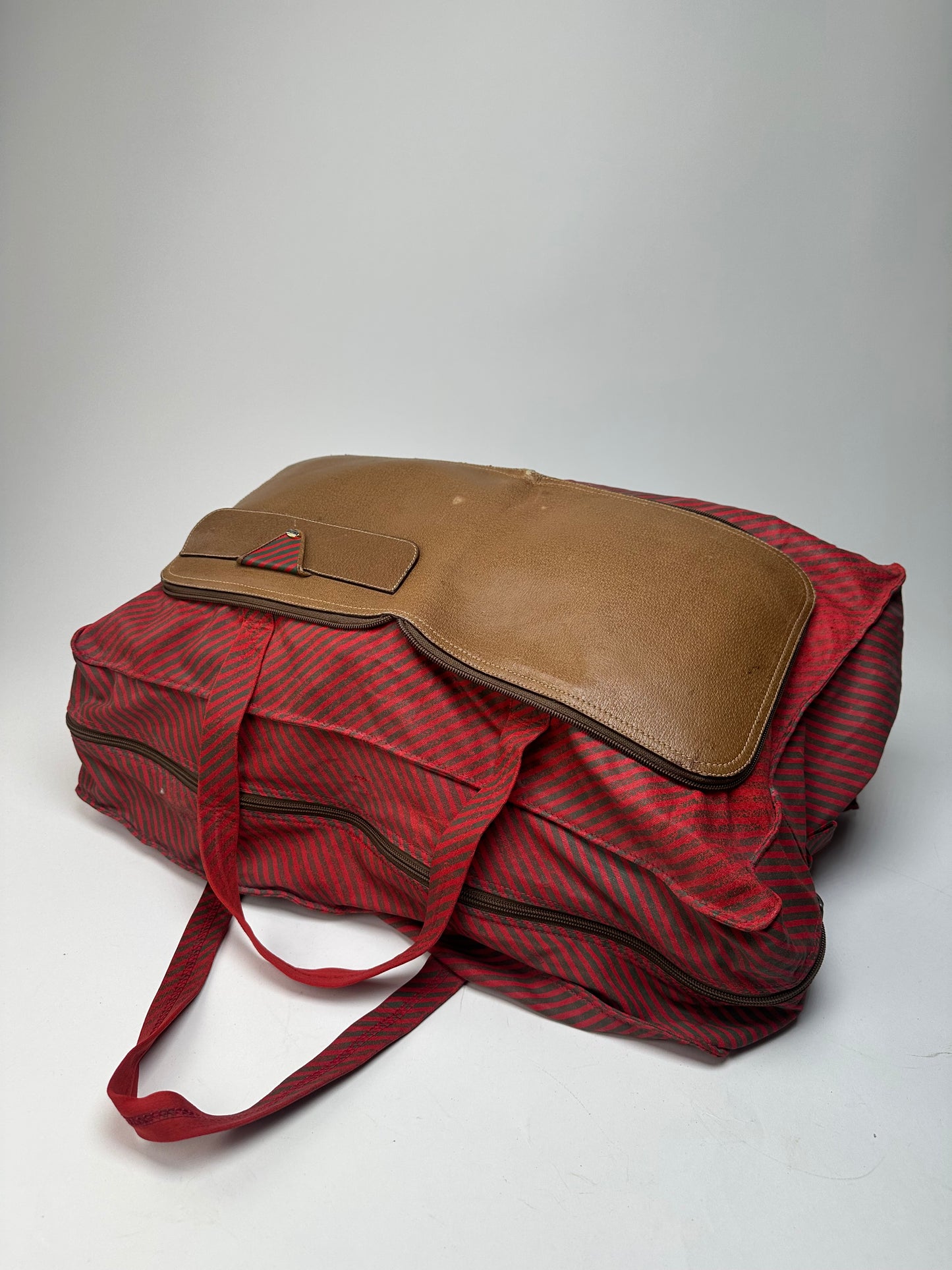 Vintage Gucci 2Way Leather Canvas Tote Bag Red Brown