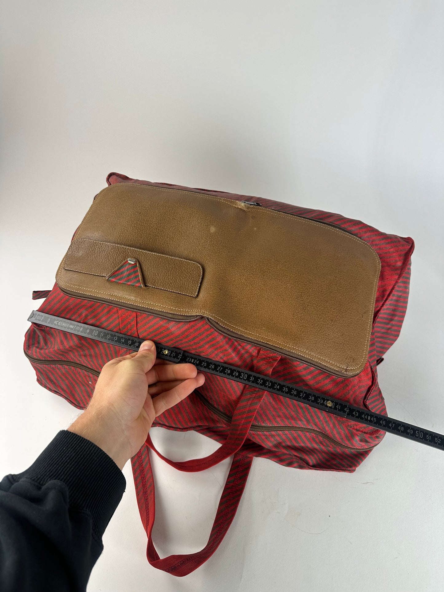 Vintage Gucci 2Way Leather Canvas Tote Bag Red Brown