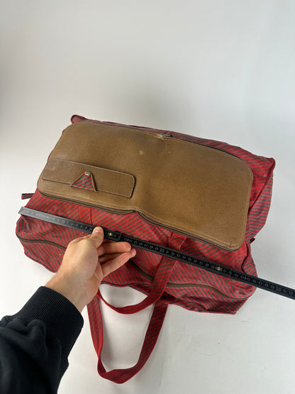 Vintage Gucci 2Way Leather Canvas Tote Bag Red Brown