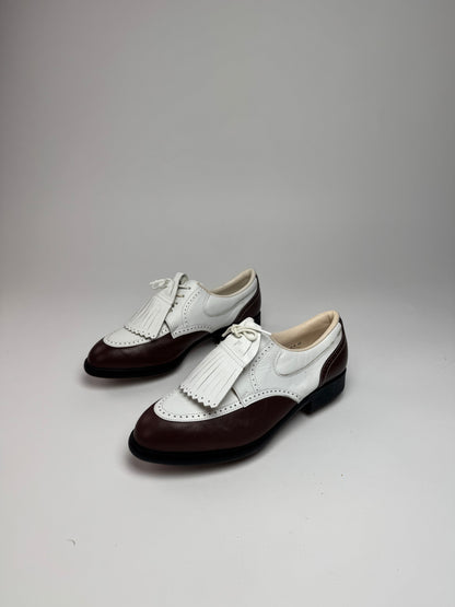 Vintage Balenciaga Leather Golf Shoes / Budapester black white 24cm