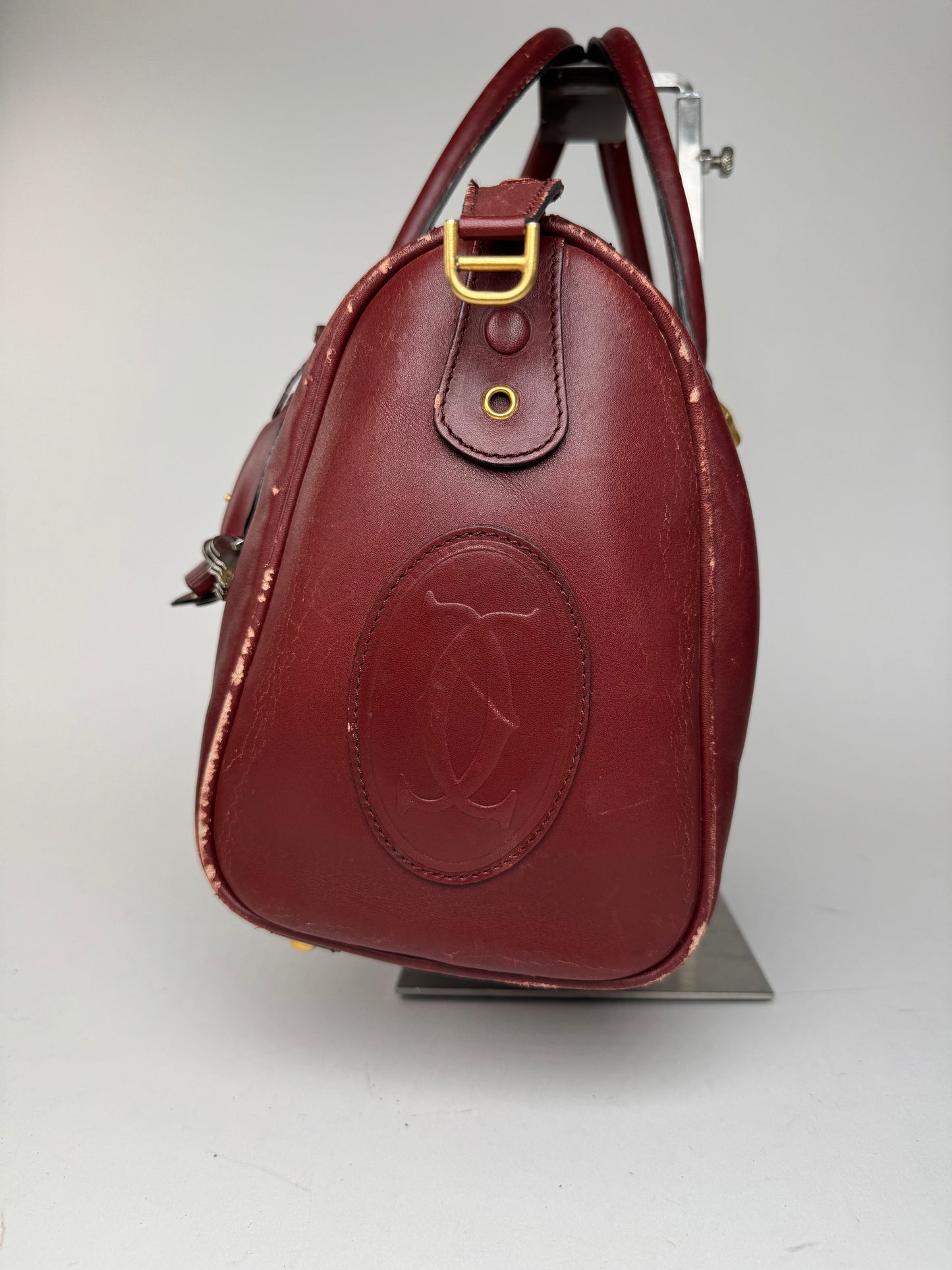 Vintage Cartier Mini Boston Leather bag burgundy