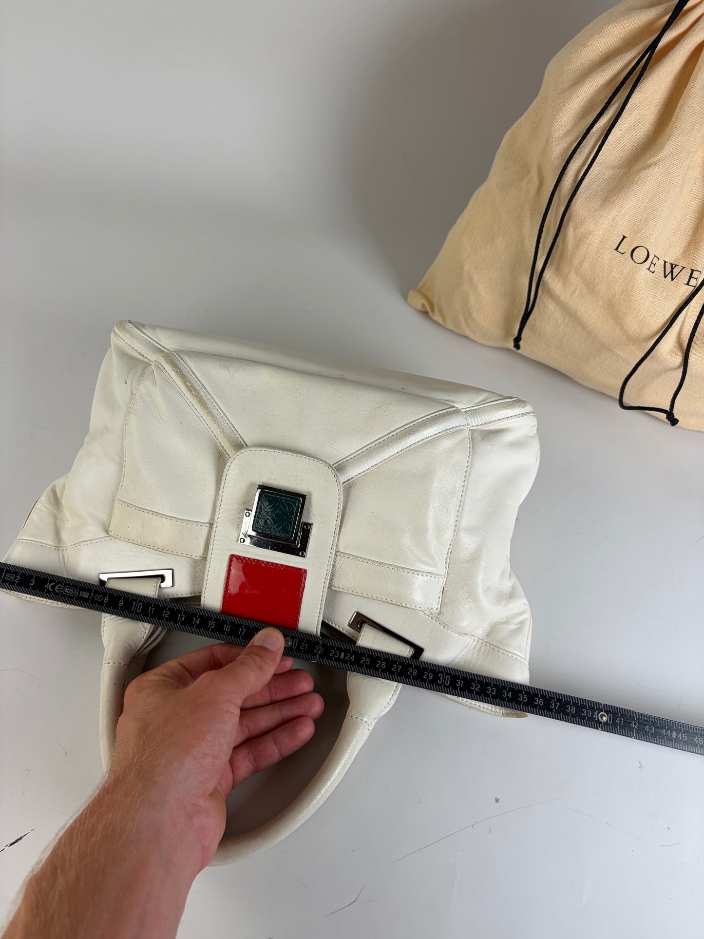 Vintage Loewe Bicolor Leather Handbag White Red Silver