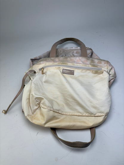 Vintage Chanel Fabric Tote Bag Beige Cream Gold