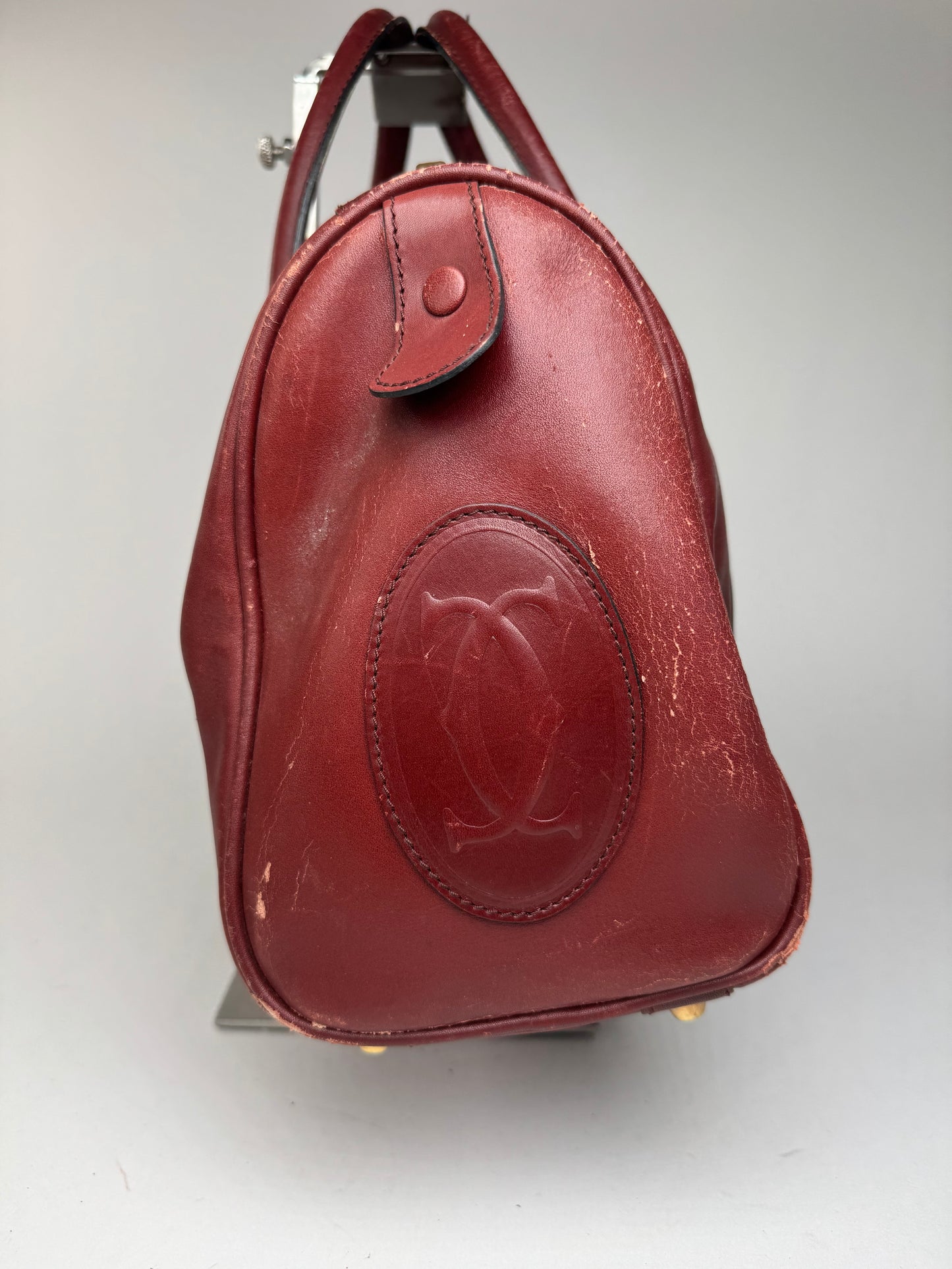 Vintage Cartier Mini Boston Leather bag burgundy