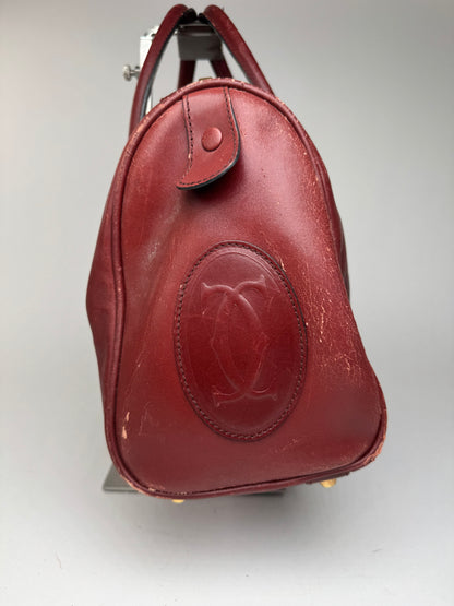 Vintage Cartier Mini Boston Leather bag burgundy