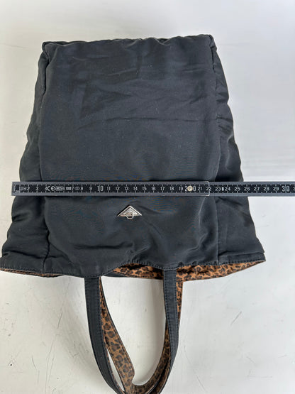 Vintage Bottega Veneta Reversible Nylon Tote Black Leopard Print