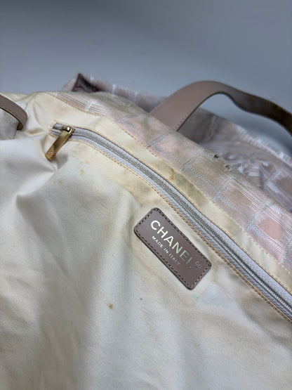 Vintage Chanel Fabric Tote Bag Beige Cream Gold