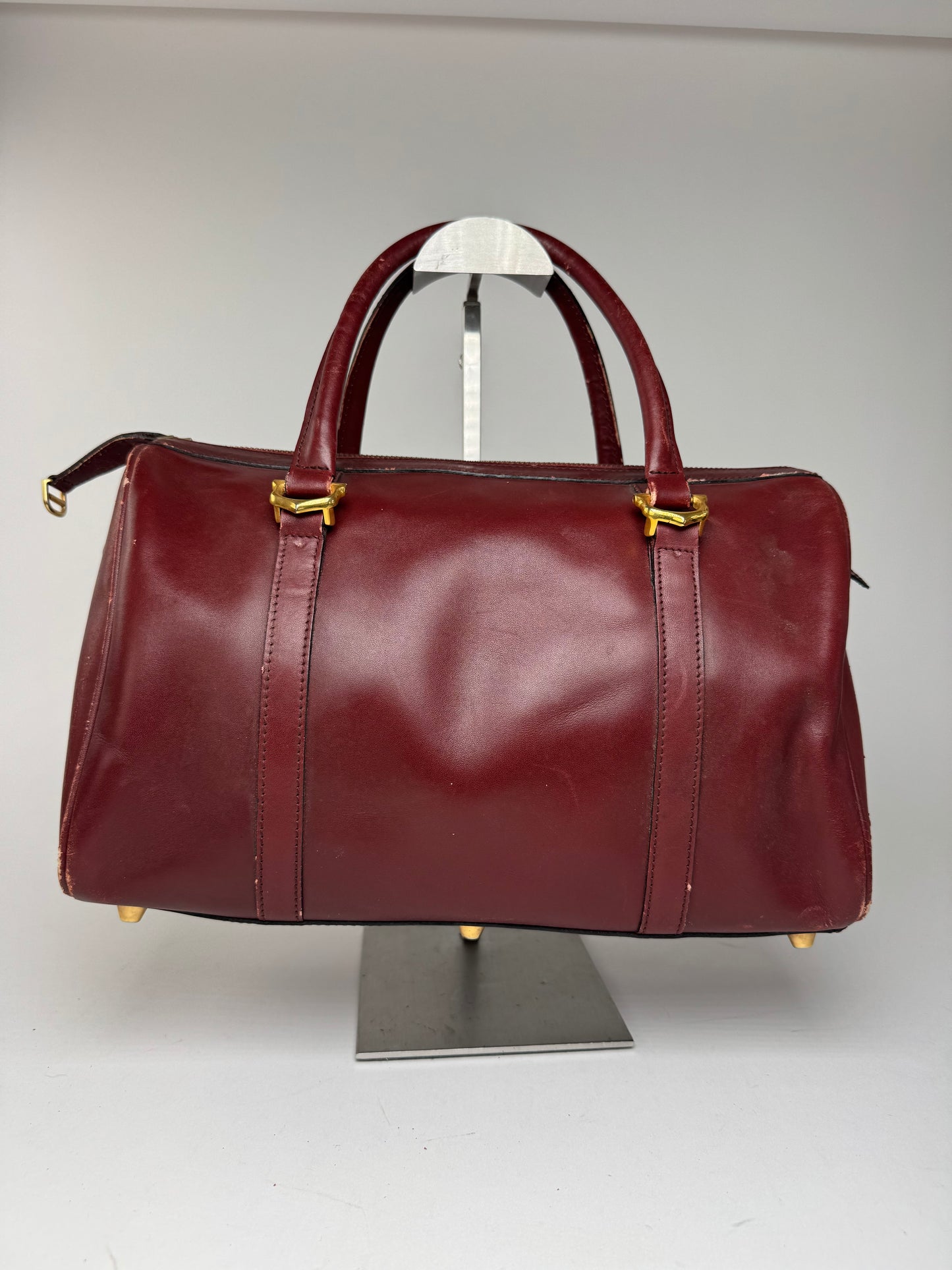 Vintage Cartier Mini Boston Leather bag burgundy