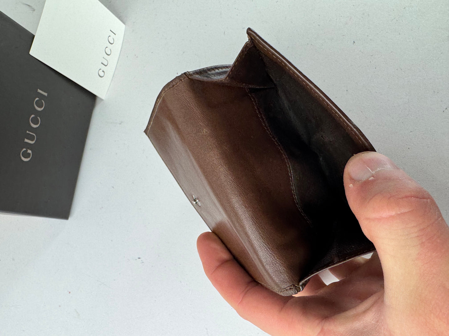 Vintage Gucci Monogram Leather Wallet beige Brown