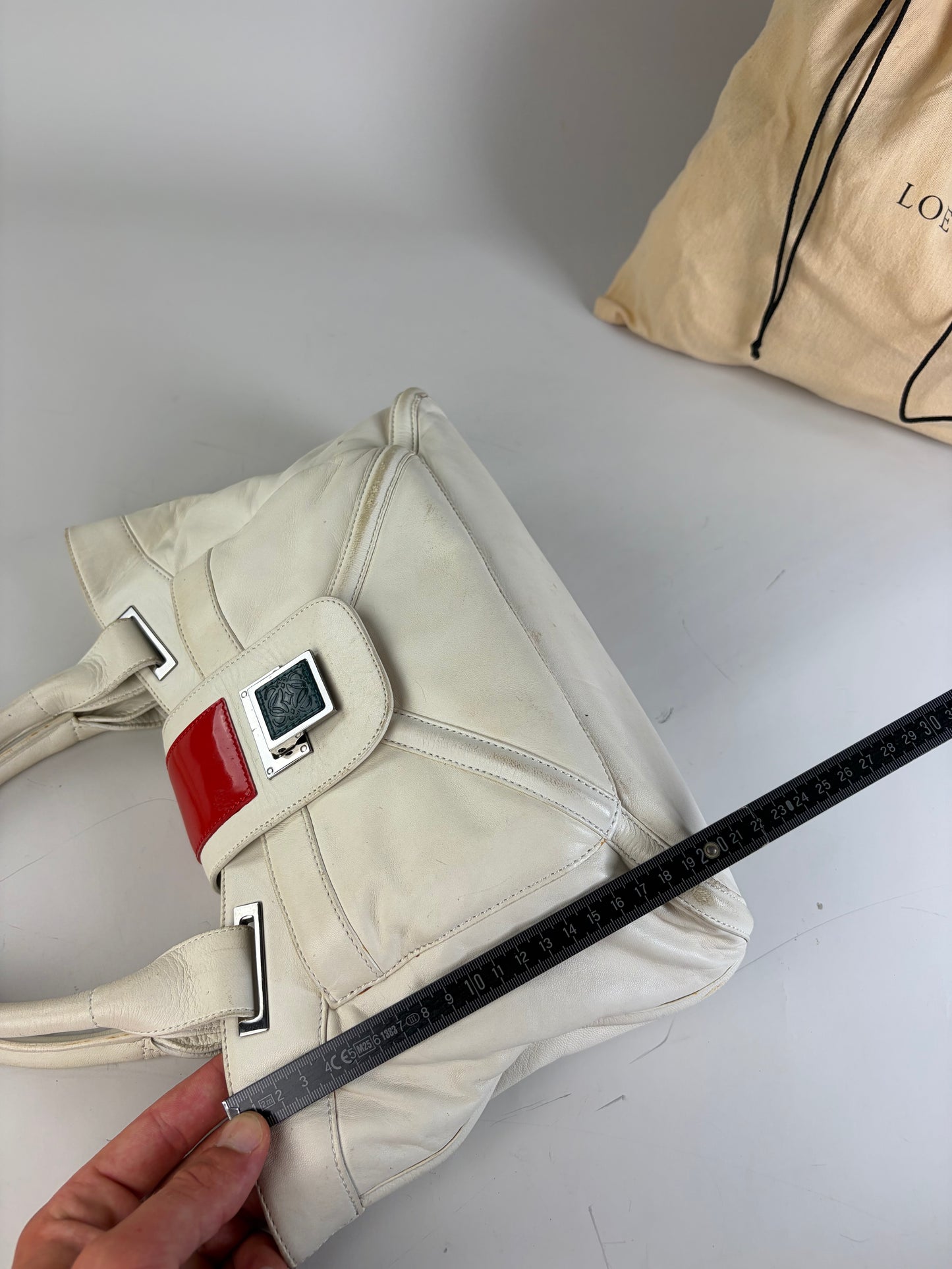 Vintage Loewe Bicolor Leather Handbag White Red Silver