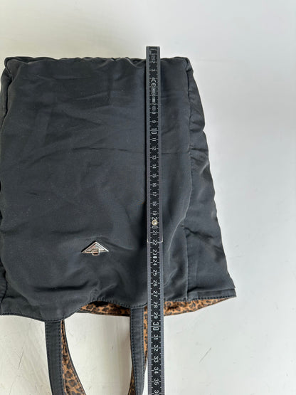 Vintage Bottega Veneta Reversible Nylon Tote Black Leopard Print