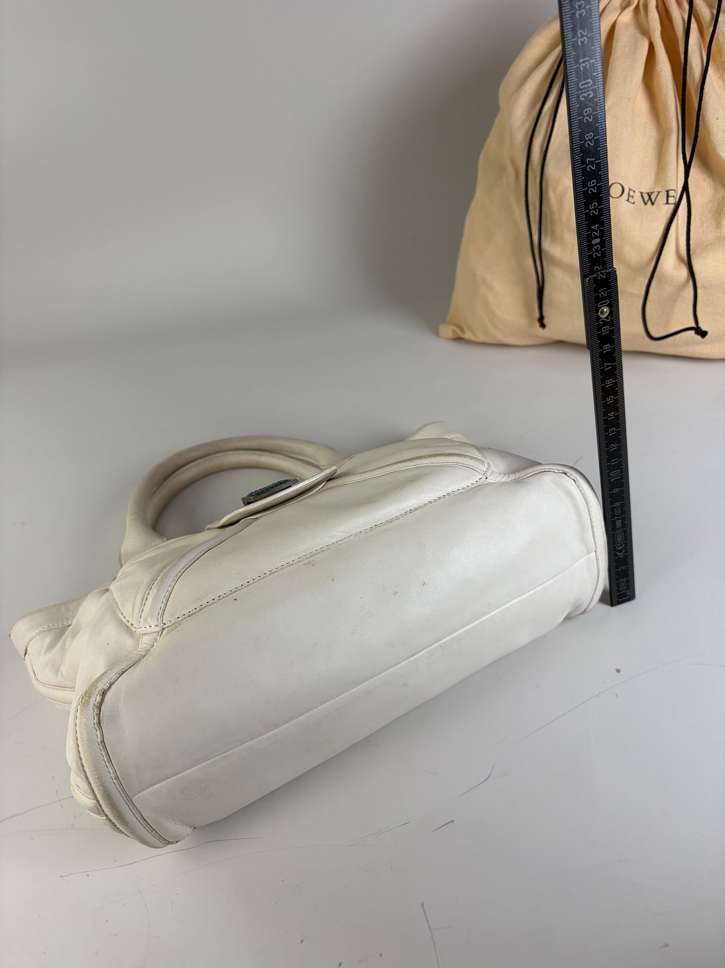 Vintage Loewe Bicolor Leather Handbag White Red Silver