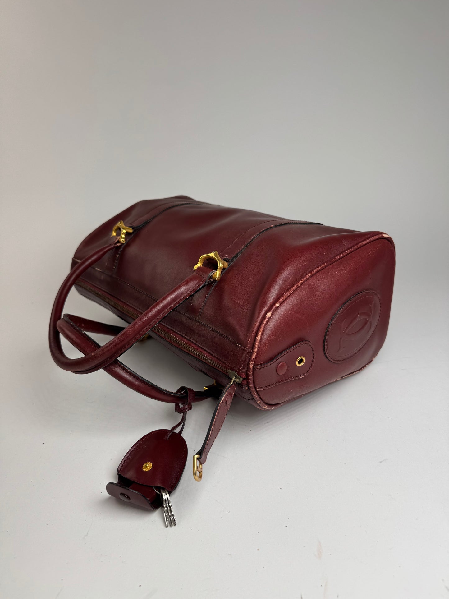Vintage Cartier Mini Boston Leather bag burgundy