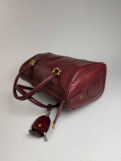 Vintage Cartier Mini Boston Leather bag burgundy