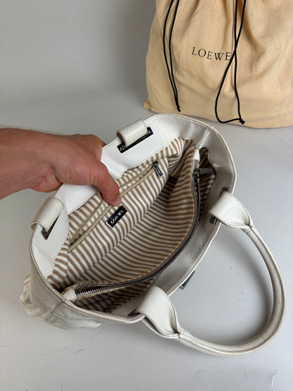 Vintage Loewe Bicolor Leather Handbag White Red Silver