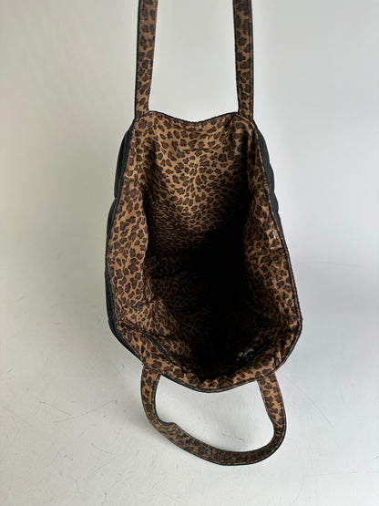 Vintage Bottega Veneta Reversible Nylon Tote Black Leopard Print